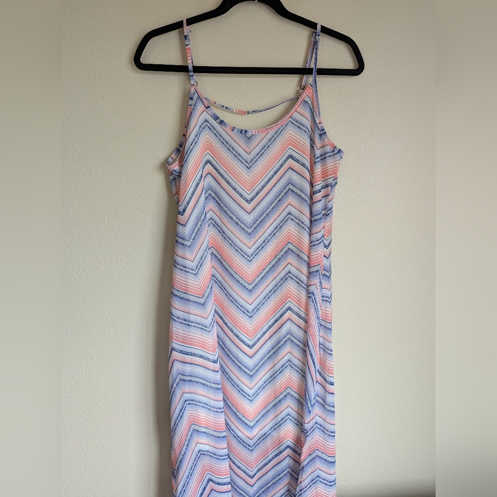 Rewind Pink and Blue Slip Chevron Maxi Dress Size M